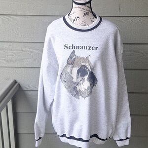Vintage 80s Schnauzer Dog Graphic Ringer Crewneck Grey Size XL S.E.A. Sports Tag